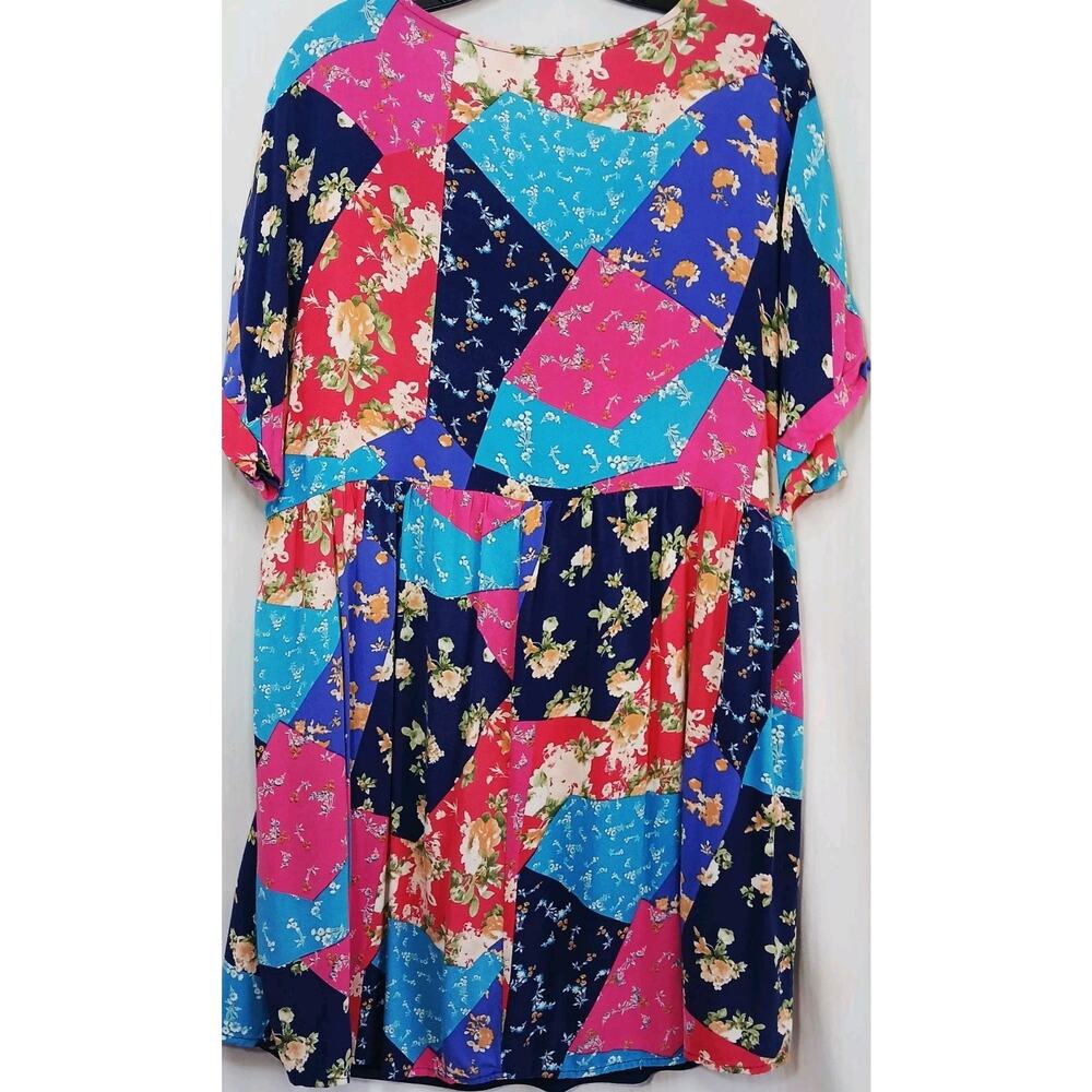 Andree by Unit Floral Patchwork Dress Womens 1X Multicolor Boho Babydoll Tunic - Picture 4 of 6